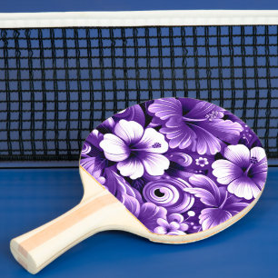 Raquette De Ping Pong Fleurs hawaïennes tropicales Hibiscus Motif violet