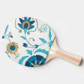 Raquette De Ping Pong Fleurs Indigo dorées avec Arrière - plan blanc (Côté)