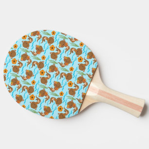 Raquette De Ping Pong Fleurs oranges de la famille des loutres Animaux a