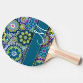 Raquette De Ping Pong Fleurs rétro colorées avec Monogramme (Côté)