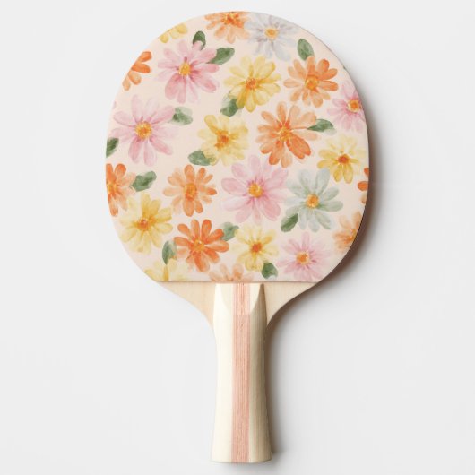 Raquette De Ping Pong Fleurs Rose Jaune Bleu Pêche (Devant)