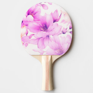 Raquette De Ping Pong Fleurs roses délicates à l'aquarelle