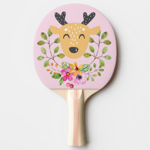 Raquette De Ping Pong Fleurs roses et cerfs Ping Paddle