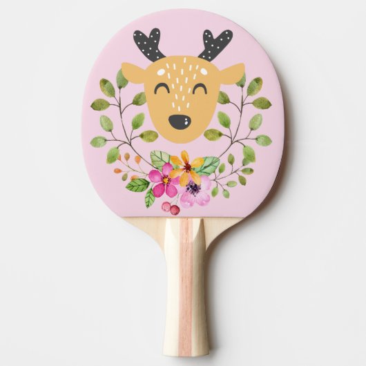 Raquette De Ping Pong Fleurs roses et cerfs Ping Paddle (Devant)