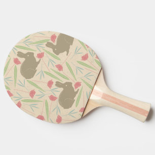 Raquette De Ping Pong Fleurs Roses Lapin Feuilles Amoureux des Animaux