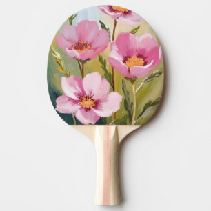 Raquette De Ping Pong Fleurs roses Peinture aquarelle florale