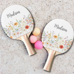 Raquette De Ping Pong Fleurs Sauvages Florales Botaniques Aquarelle Mono