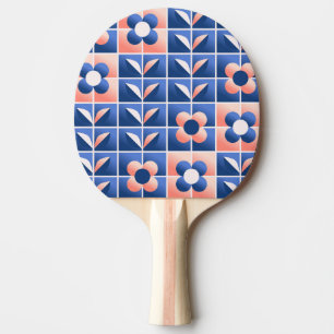 Raquette De Ping Pong Fleurs stylisées rétro : motif en mosaïque.