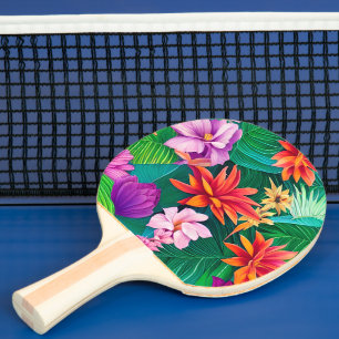 Raquette De Ping Pong Fleurs tropicales colorées Motif