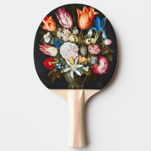 Raquette De Ping Pong Fleurs vintages en verre par Ambrosius Bosschaer