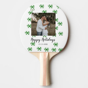 Raquette De Ping Pong flocons de neige rouge vert texte photo joyeux noë