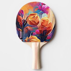 Raquette De Ping Pong Floral Abstract Art Orange Red Blue Flowers