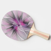 Raquette De Ping Pong Floral Fractal moderne Fleur Abstraite rose gris (Côté)