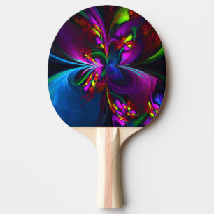 Raquette De Ping Pong Floral moderne Art Abstrait Rouge Bleu Motif #15