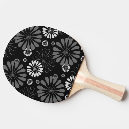 Raquette De Ping Pong Floral noir et blanc rétro (Côté)