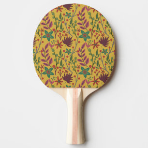Raquette De Ping Pong Floral sans couture motif fleurs jaunes et feuille