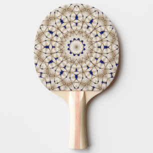 Raquette de ping pong florale géométrique bleu or