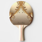 Raquette de ping pong florale ornée dorée (Dos)