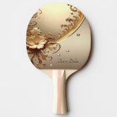Raquette de ping pong florale ornée dorée (Dos)
