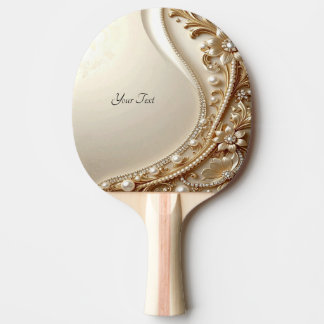 Raquette de ping pong florale ornée élégante en or
