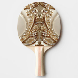 Raquette de ping pong florale ornée élégante en or