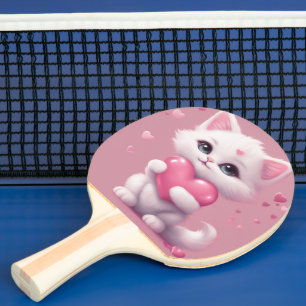 Raquette De Ping Pong Fluffy White Love Kitten
