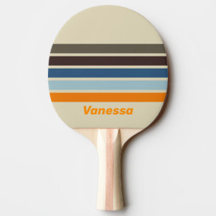 Raquette De Ping Pong Fondue de couleur noisette sur fond rayé avec nom