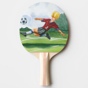 Raquette De Ping Pong Footballeur donnant un coup de pied une boule par