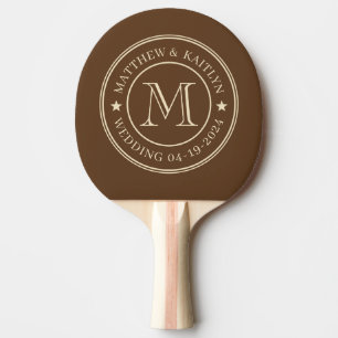 Raquette De Ping Pong Forêt Brun Mariage Monogramme Étoile Milieu de Siè
