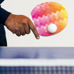 Raquette De Ping Pong Formes Hexagones géométriques jaune rose
