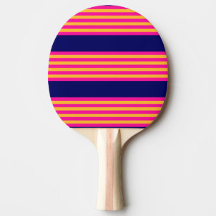 Raquette De Ping Pong Fuchsia et rayures jaunes avec bleu marine