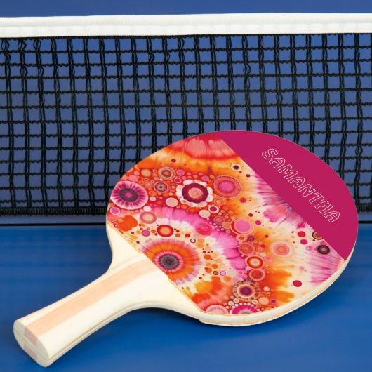 Raquette De Ping Pong Fun Bold Orange Hot Rose Batik Circles Art Motif (Insitu)