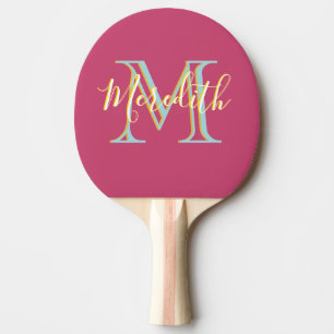 Raquette De Ping Pong Fun Hot Rose Bleu Jaune Personnalisé Monogramme No