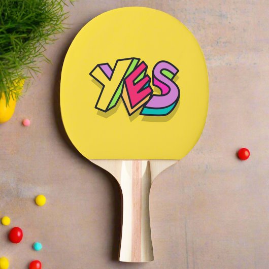 Raquette De Ping Pong Funky Cool coloré "OUI" jaune Sports tendance