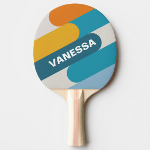 Raquette De Ping Pong Fusion de l'arc-en-ciel rétro avec nom