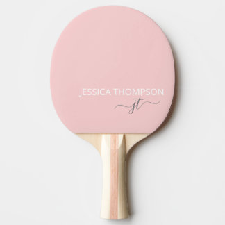 Raquette De Ping Pong Girl Blush rose élégant moderne Monogramme Nom 