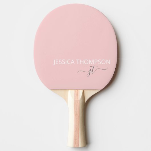 Raquette De Ping Pong Girl Blush rose élégant moderne Monogramme Nom (Devant)