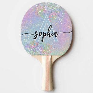 Raquette De Ping Pong Glam Holographique Paillettes Monogramme Script Ro