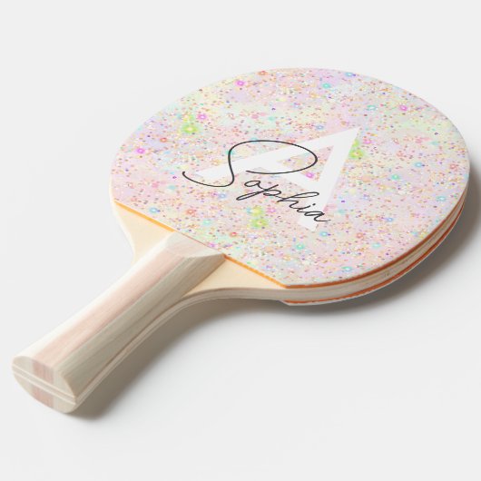 Raquette De Ping Pong Glam Iridescente Parties scintillant holographique (Devant Angle)
