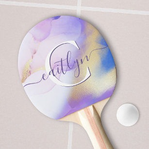 Raquette De Ping Pong Glam Lilac Gold Abstrait Peinture Élégant Monogram