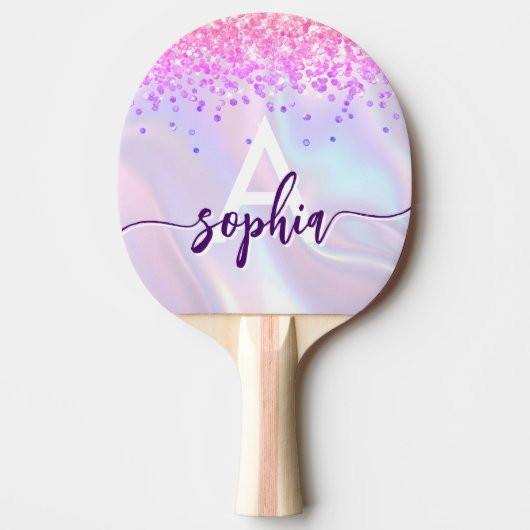 Raquette De Ping Pong Glam Rose Or Glitter Monogramme Script Violet (Devant)