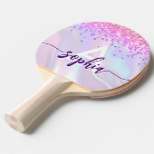 Raquette De Ping Pong Glam Rose Or Glitter Monogramme Script Violet (Devant Angle)