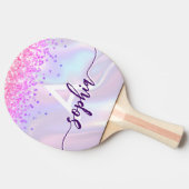 Raquette De Ping Pong Glam Rose Or Glitter Monogramme Script Violet (Côté)
