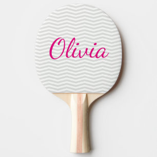 Raquette De Ping Pong Glamour Simplicité Gris Chevron avec Nom Gras
