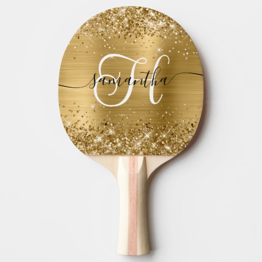 Raquette De Ping Pong Glittery Gold Glam Monogrammed (Devant)
