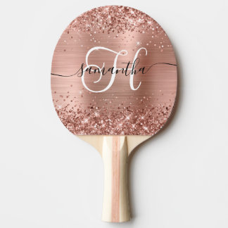 Raquette De Ping Pong Glittery Rose Gold Glam Monogrammed