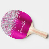 Raquette De Ping Pong Glittery Silver Hot Pink Glam Nom (Côté)