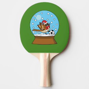 Raquette De Ping Pong Globe de neige avec un moineau mignon jouant au so