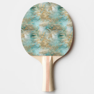 Raquette De Ping Pong Gold Aqua White Feuilles tropicaux