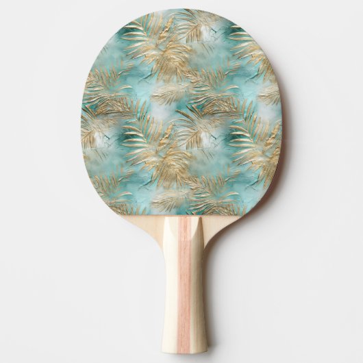 Raquette De Ping Pong Gold Aqua White Feuilles tropicaux (Devant)